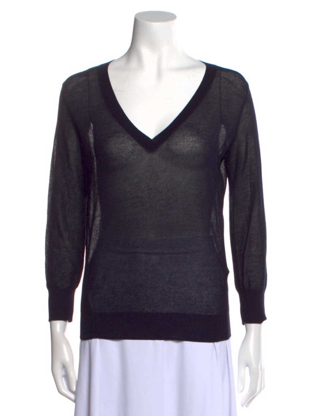Vince Black Sheer V-Neck Pullover Sweater